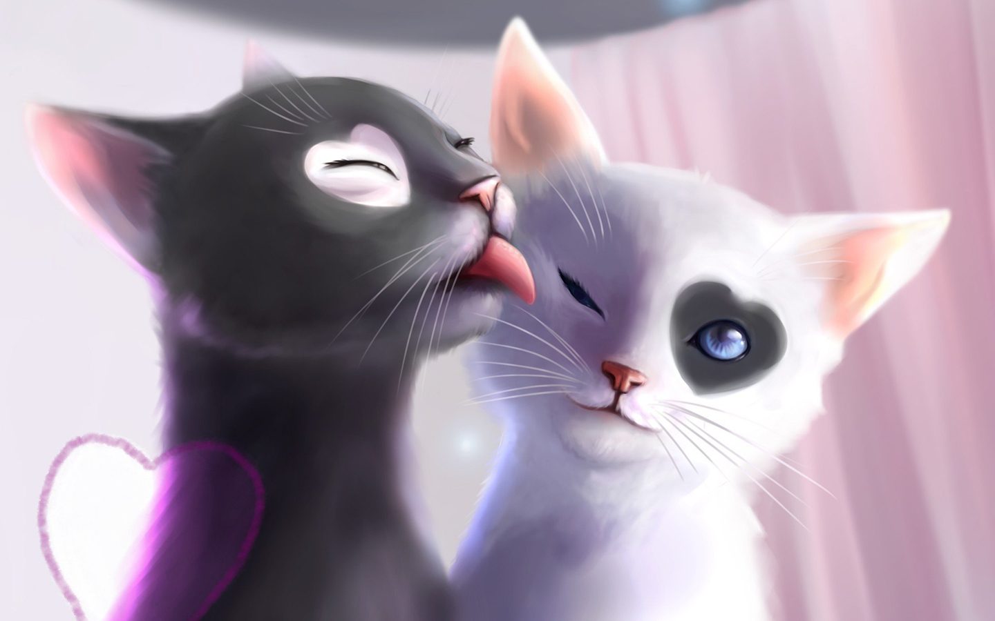 Black & White Cat (Love Heat, kiss, Art) Wallpaper