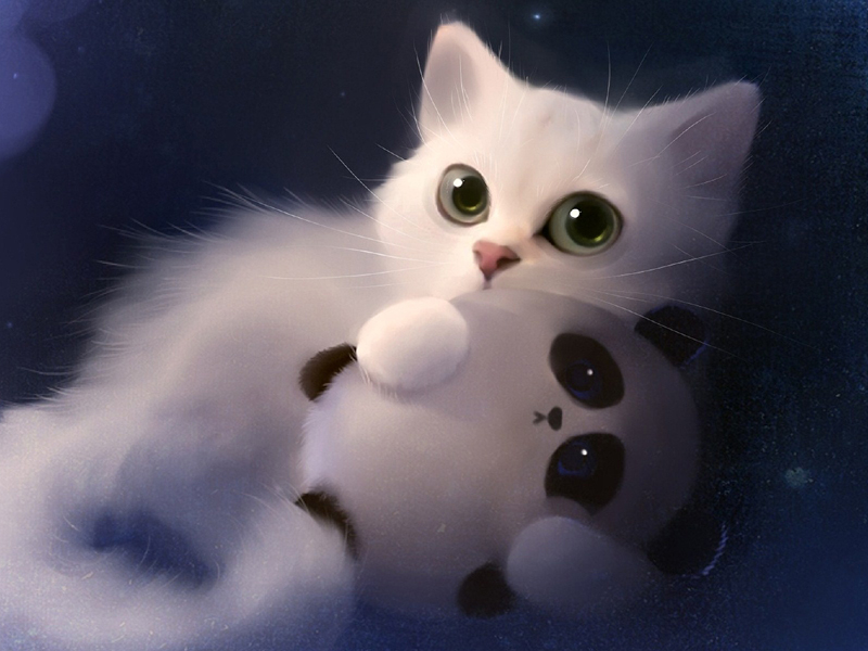 White Kitten, Cute, Big Eyes, Art Cat Wallpaper